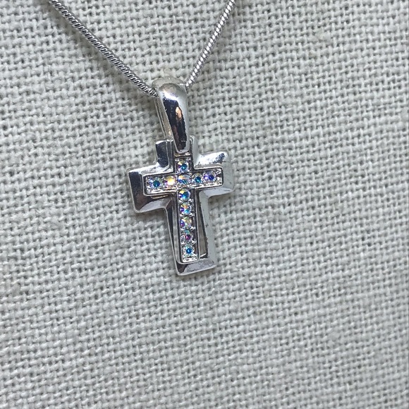 New Layered Cross Pendant Swarovski Crystals AB - Picture 2 of 7